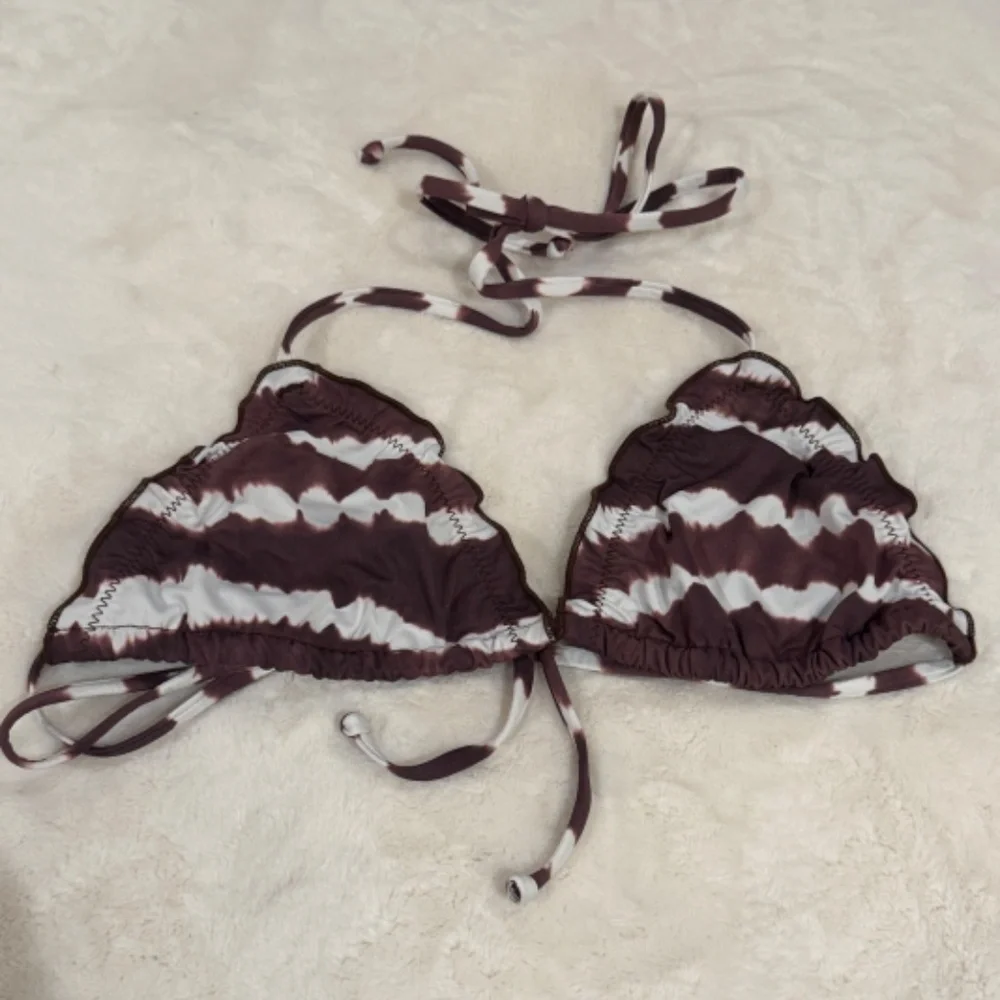 New! Frankie’s Bikinis Tidal Triangle Bikini Top Taro Tie Dye brown 31540